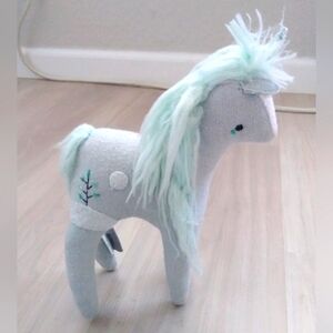 The Land of Nod Blue Wool unicorn horse stuffed plush animal
